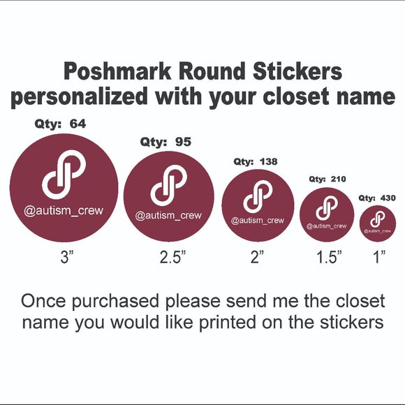 NEW Poshmark Round Stickers Personalized with Your Closet Name Variety Sizes - Picture 1 of 1